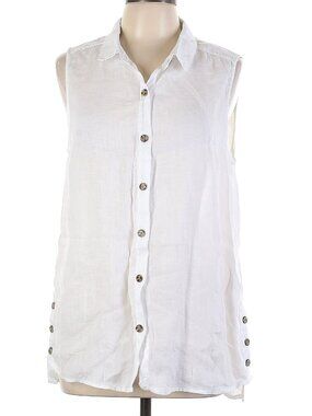 Jones New York Sleeveless White Button Down Linen Shirt Size Large